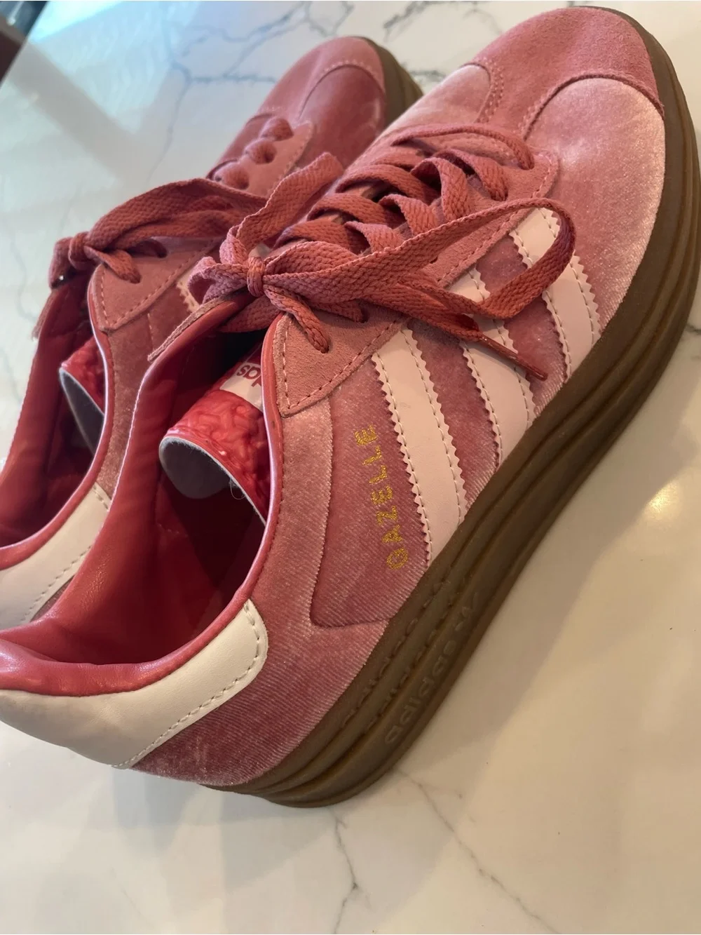 Adidas Gazelle Pink Platform Sneakers - Picture 1 of 9